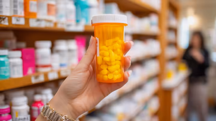 Prescription pills on a table